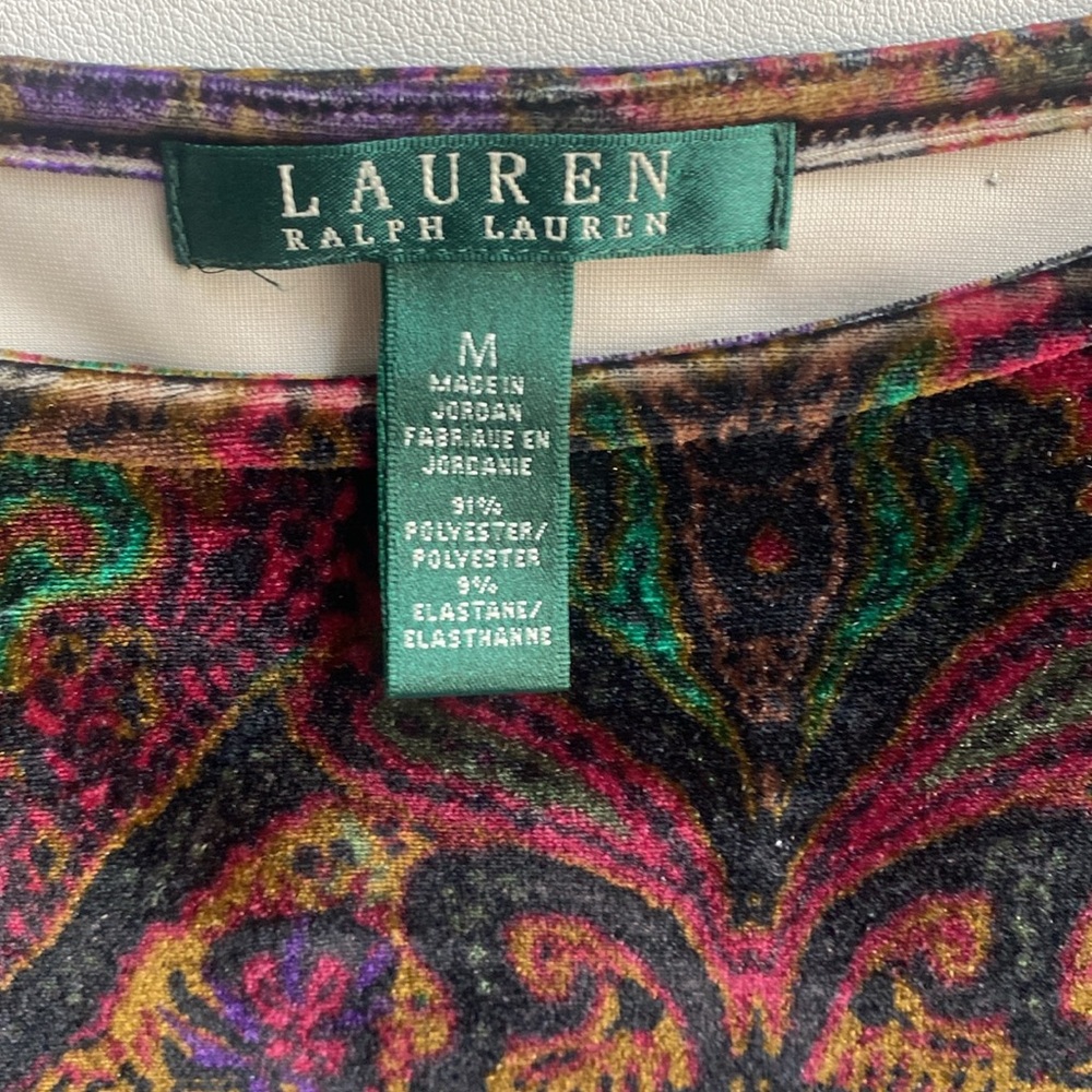 Lauren Ralph Lauren M velvet paisley side rouch  holiday comfy worn 1x